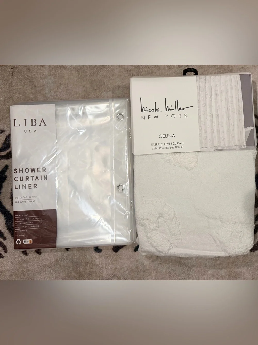Nicole Miller Celina Fabric Raised Leopard Print Shower Curtain & Clear Liner